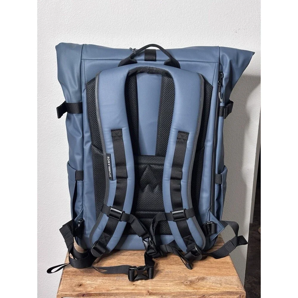 Stubble & Co Roll Top Backpack Blue Laptop Bag Pockets 30L-NWT *logo